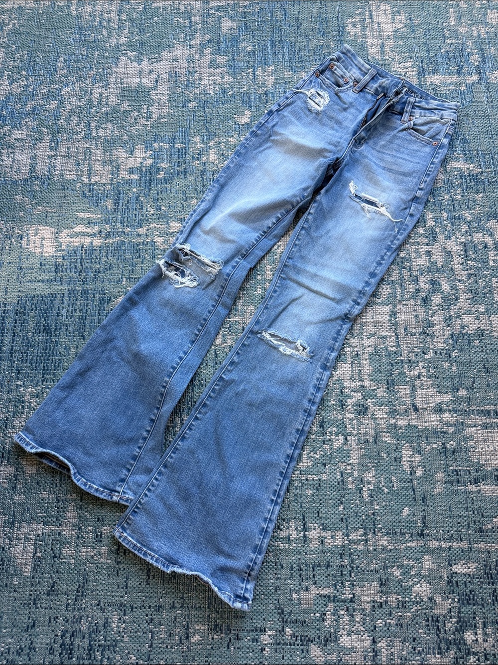 American Eagle Outfitters Light Blue Distressed Flare Jeans